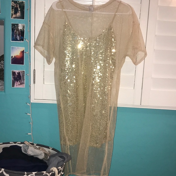 Gold Sequin Mesh Dress New! - Picture 2 of 7